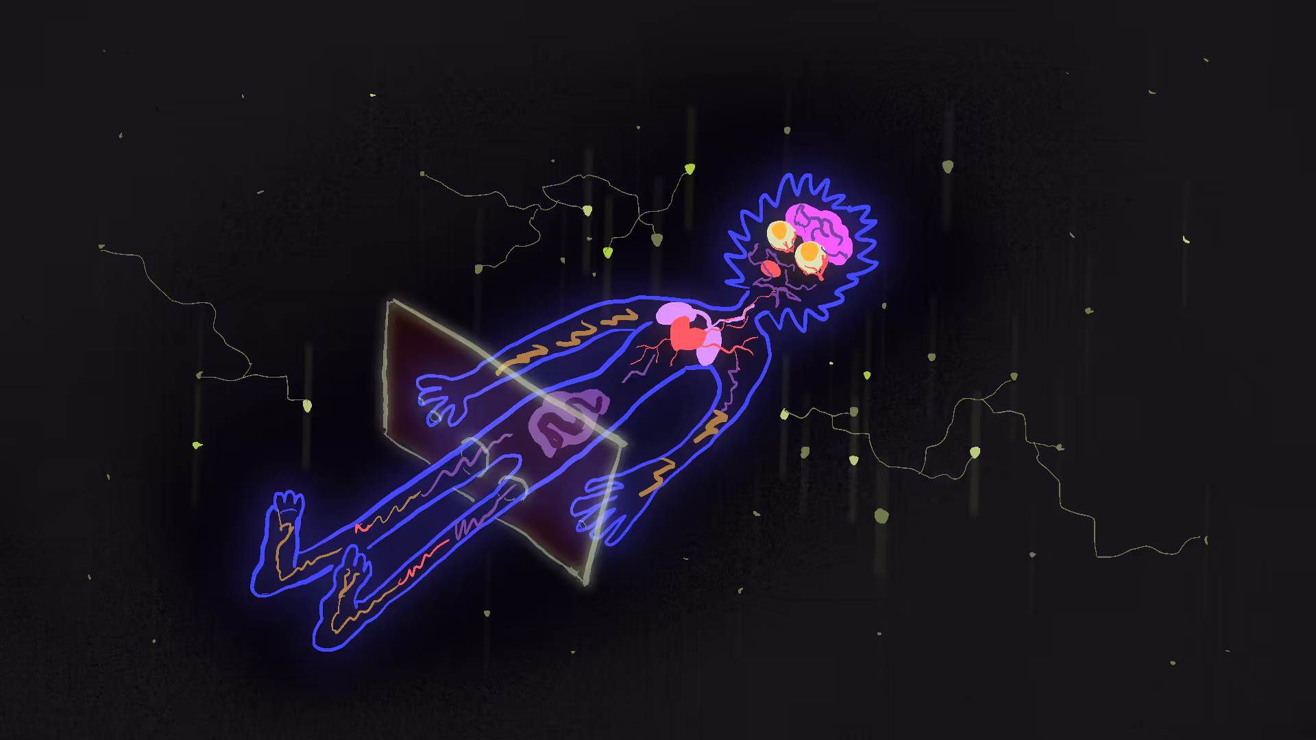 2D concept art of a woman inside an MRI scan