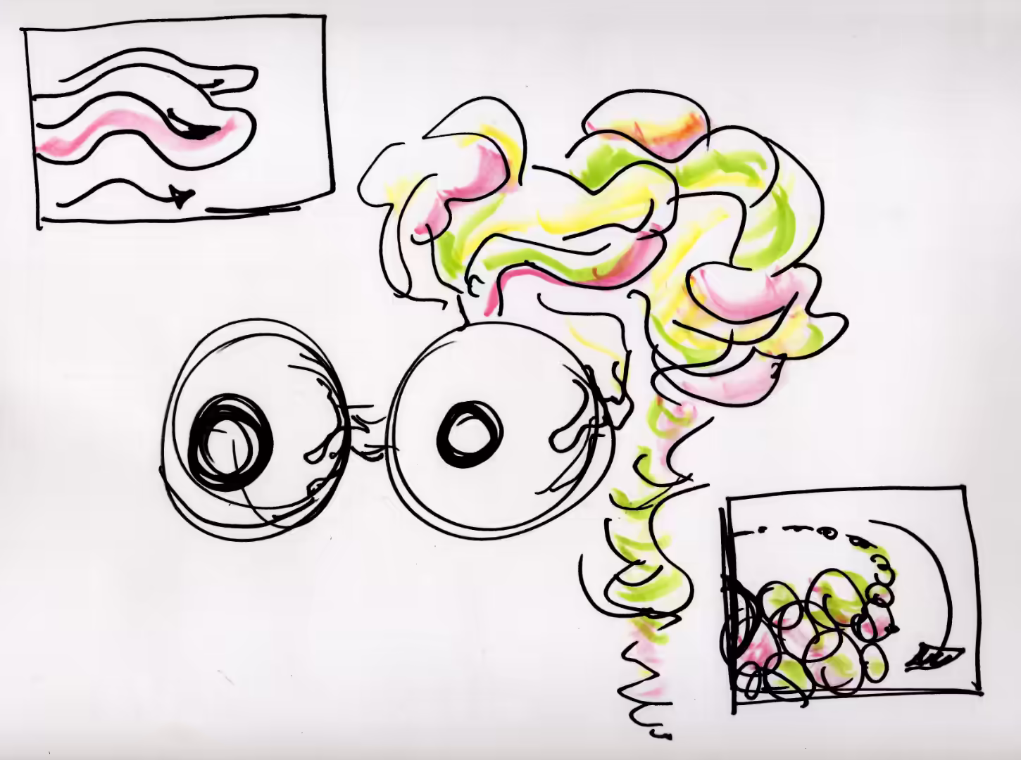 Sketch of brain attached to big eyeballs