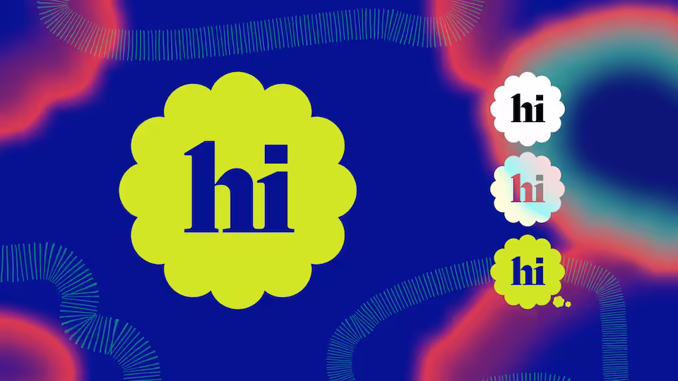 'hi' icon for Hijinx World, in front of deep blue bubbly background