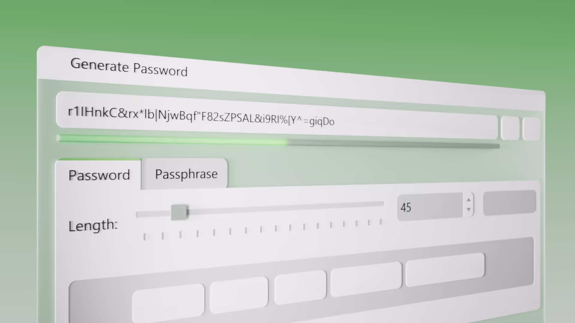 3D rendition of KeePassXC password generator UI