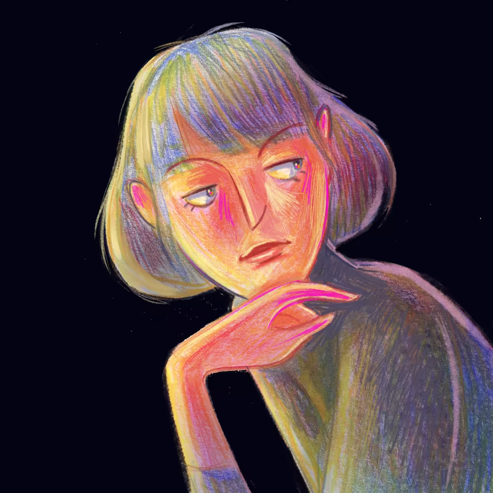 Rainbow woman gazing to her left