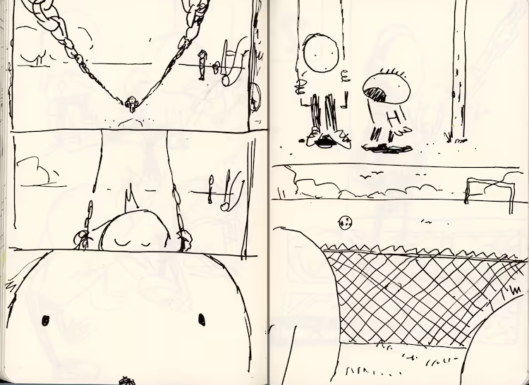 Storyboard sketches, with appearance of potential little brother character