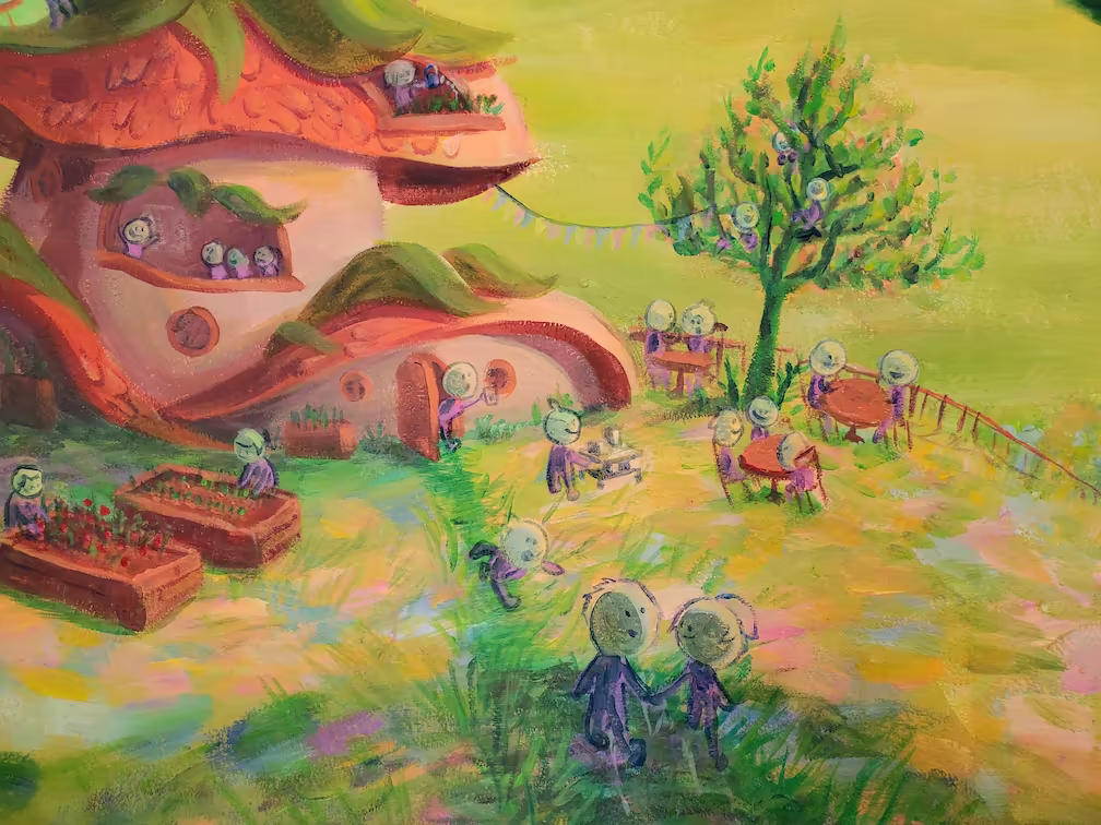 Close up of happy little creatures living in community.